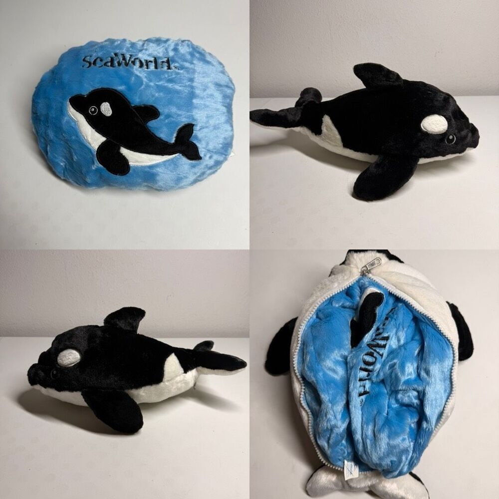 Sea World Flip Out Pillow Hideaway Shamu Orca Whale Plush Animals